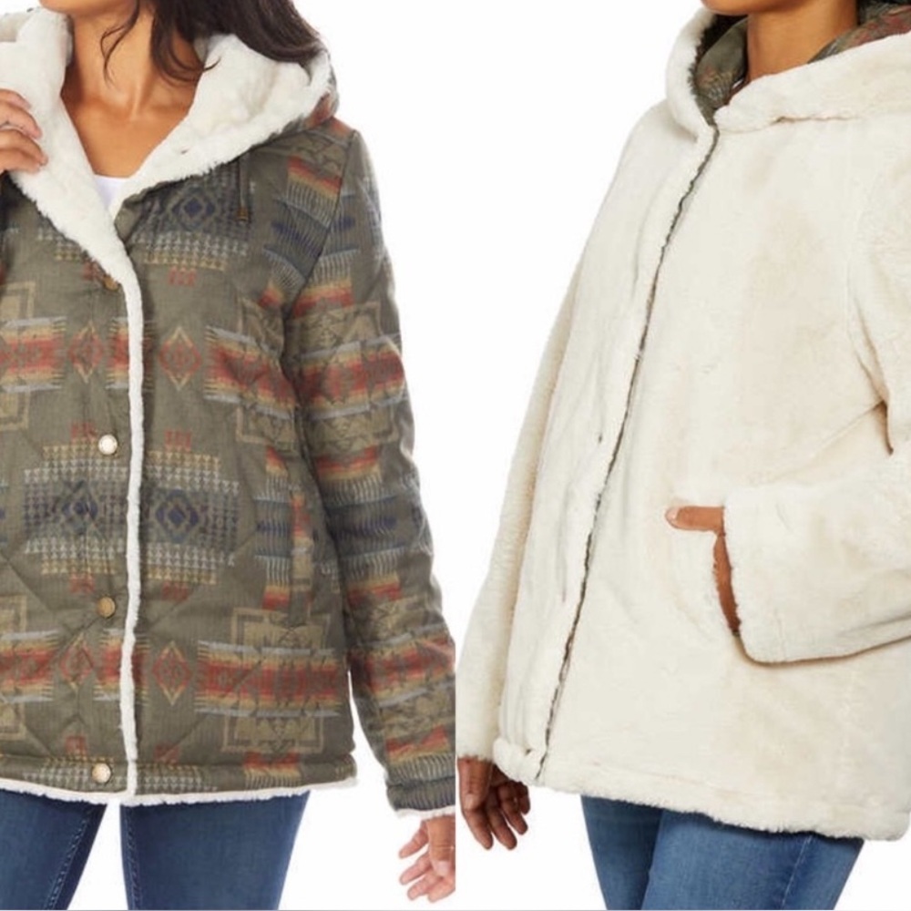 PENDLETON Reversible Fur Lined Coat‎ Southwestern Jacket Aztec Print XL